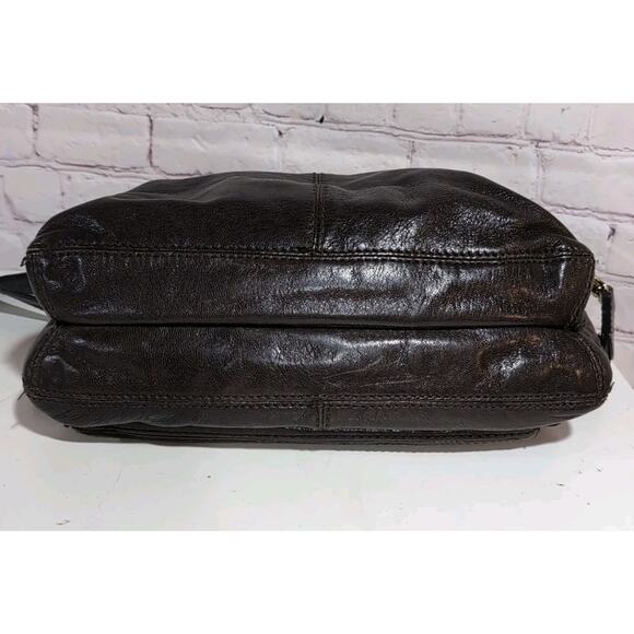 Kate Spade Brown Glossy Leather Shoulder Bag Fold Over Hobo Purse Crossbody - Picture 6 of 15